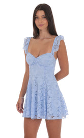 Lace Fit and Flare Dress in Light Blue